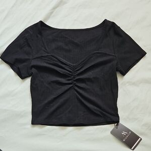 Micoson Black Ruched Crop Top, Size S